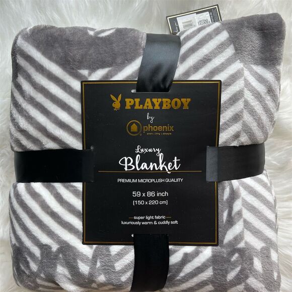 🆕 Playboy Zebra Print Microplush Blanket Every Bunny Loves Some Bunny Gray/White - Picture 1 of 7
